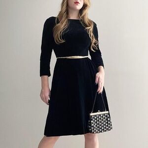 Vintage 50s / 60s black tailored velvet midi dress